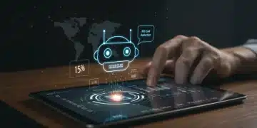 AI chatbot interface on tablet with cost reduction chart