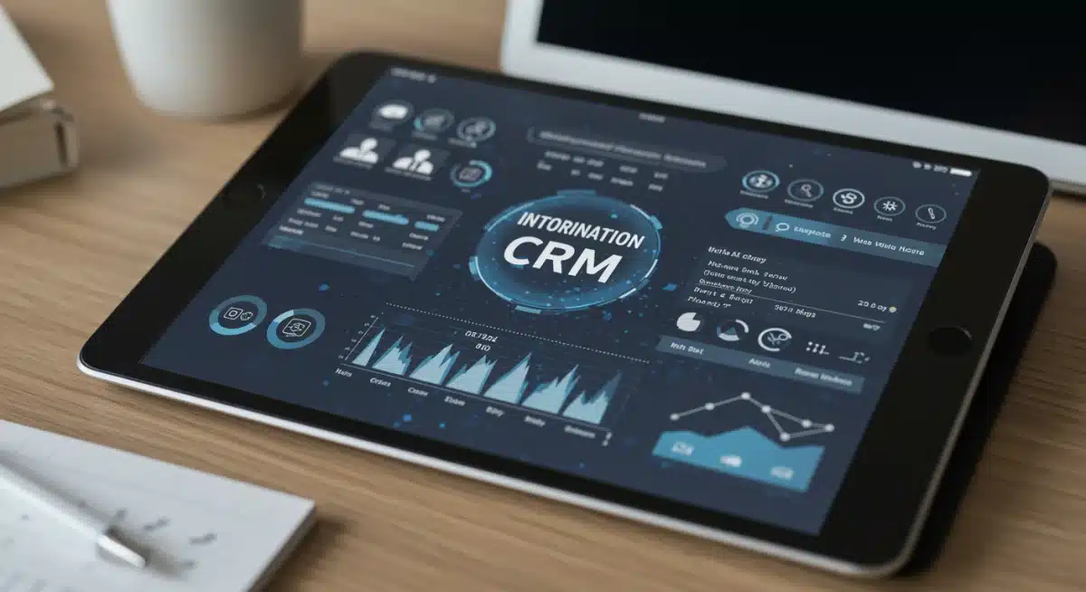 Tablet showing AI-powered CRM with sales content recommendations