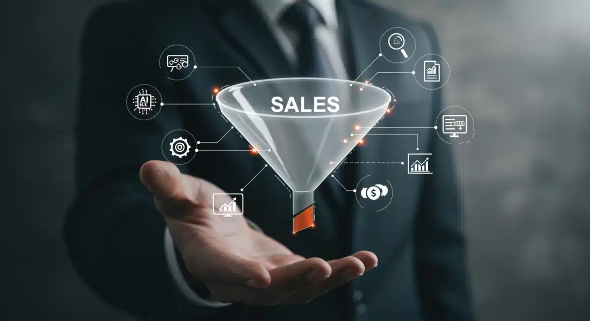 AI-powered sales funnel illustrating modern sales process optimization with integrated technology.