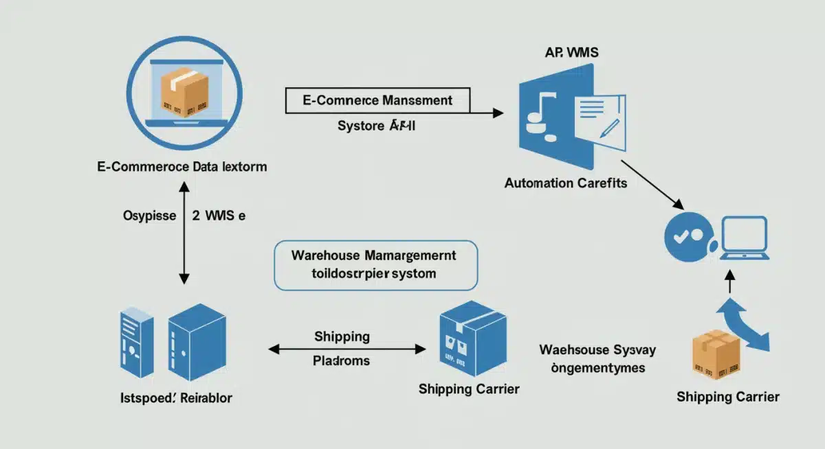 Data flow diagram showing API integration between e-commerce, WMS, and shipping