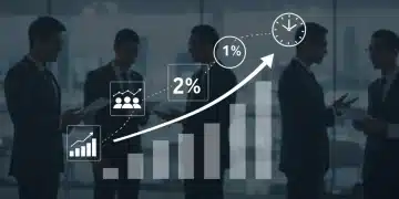Graph showing 12% CLV increase over six months, surrounded by successful business professionals.