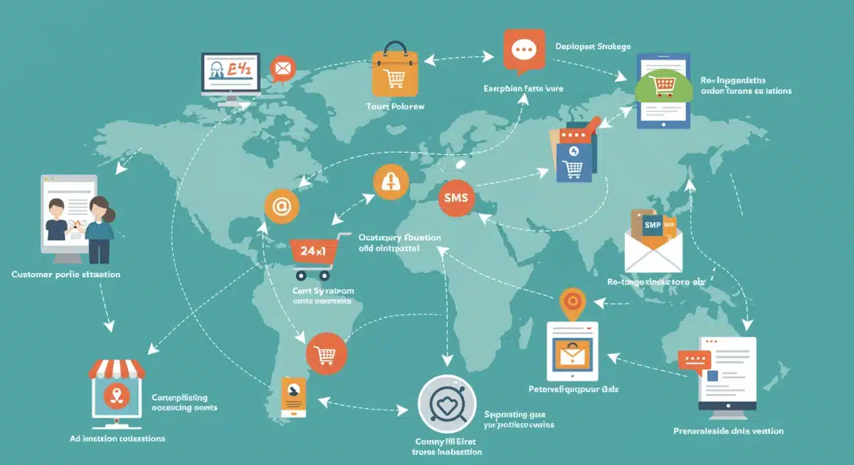 Infographic detailing customer journey and touchpoints for abandoned cart recovery strategies.