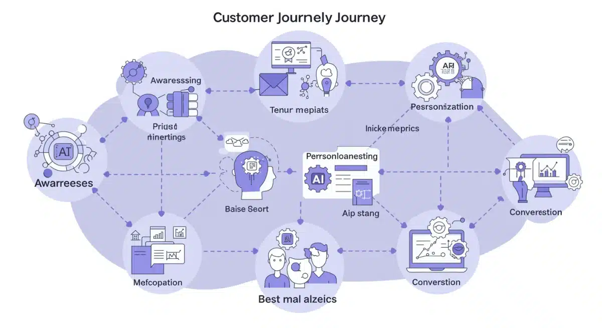 Infographic depicting the customer journey with personalized touchpoints and data analytics for enhanced sales engagement.
