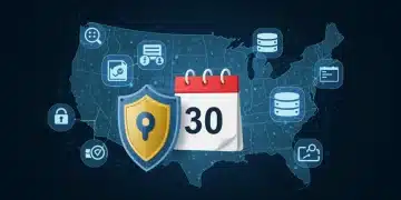 Digital shield protecting data with 30-day deadline calendar, symbolizing 2025 state data breach notification laws.
