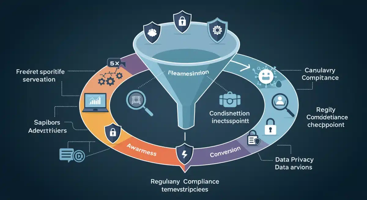 Digital advertising funnel affected by regulatory compliance checkpoints