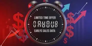 Digital countdown clock with sales growth symbols