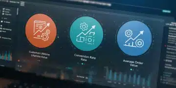 Infographic showing three critical e-commerce sales metrics: Customer Lifetime Value, Conversion Rate, and Average Order Value, with growth arrows.