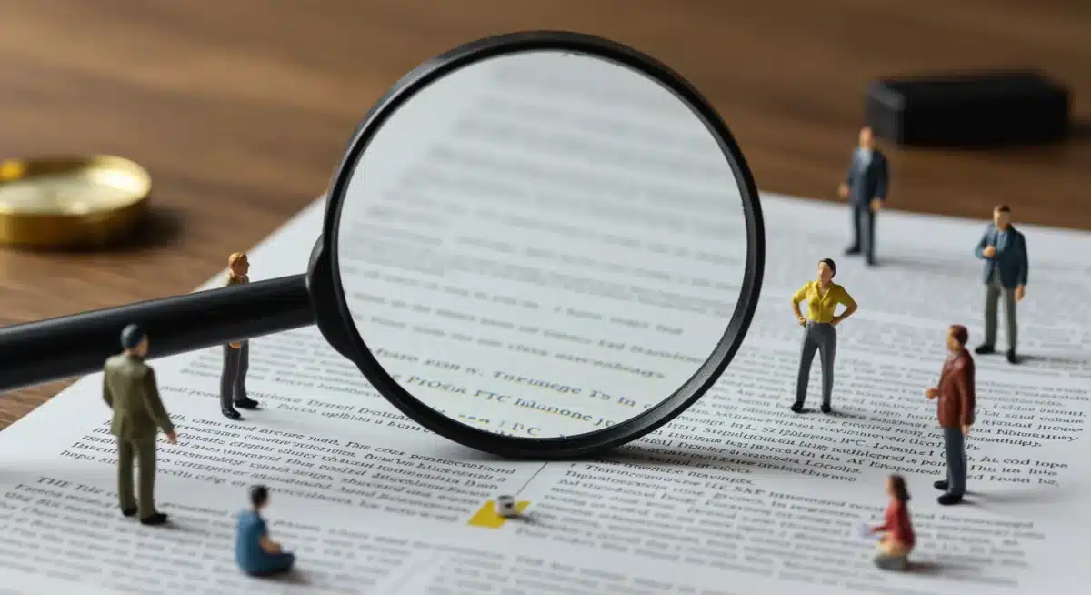 Close-up of legal document under magnifying glass, symbolizing FTC compliance