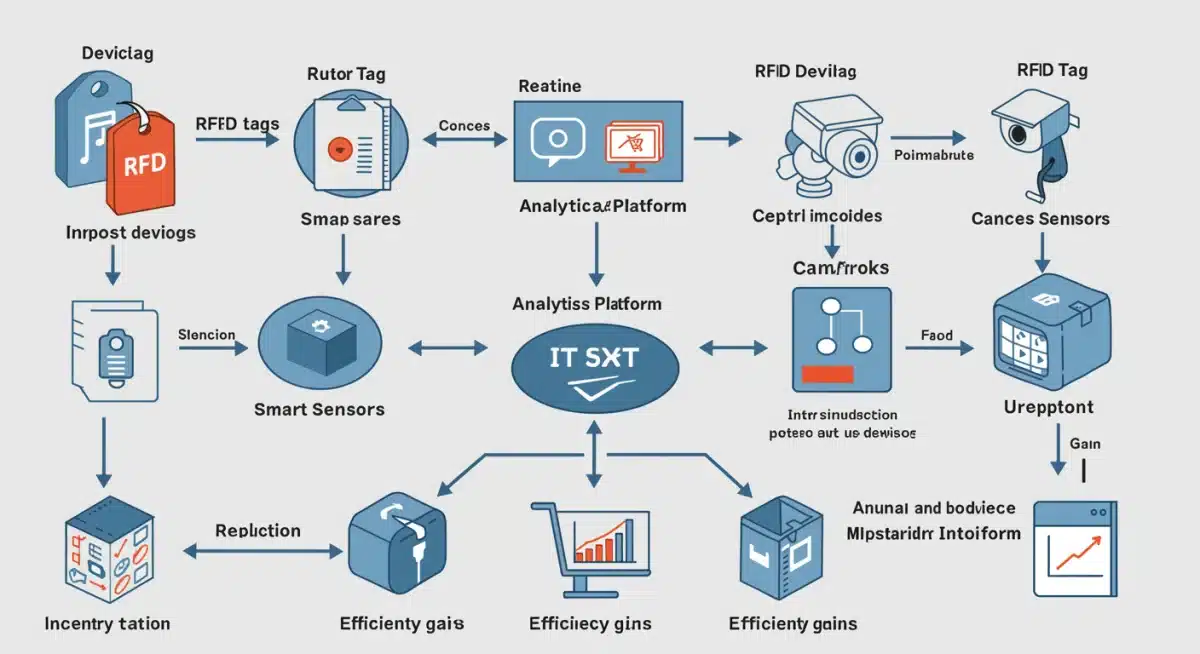 Infographic depicting IoT data flow for retail inventory analytics and efficiency.