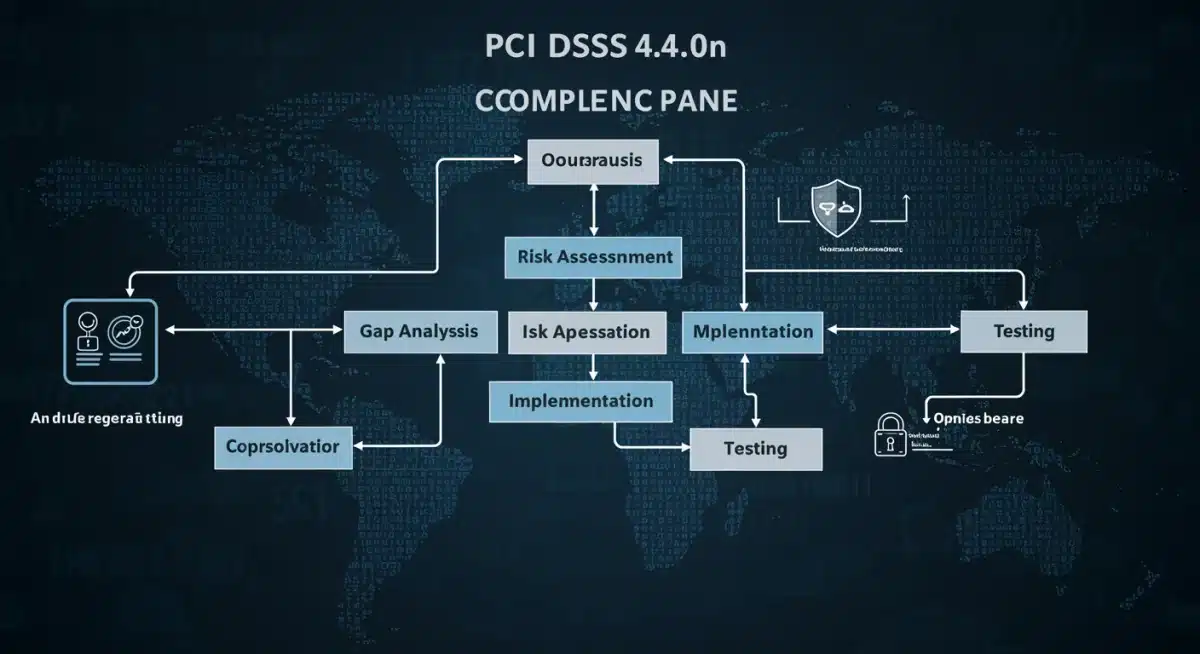 Flowchart illustrating a 12-month PCI DSS 4.0 compliance roadmap with key milestones and actions.