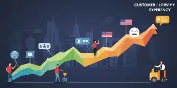 Illustration of a positive US customer journey with emotional high points and a happy resolution, symbolizing the Peak-End Rule.