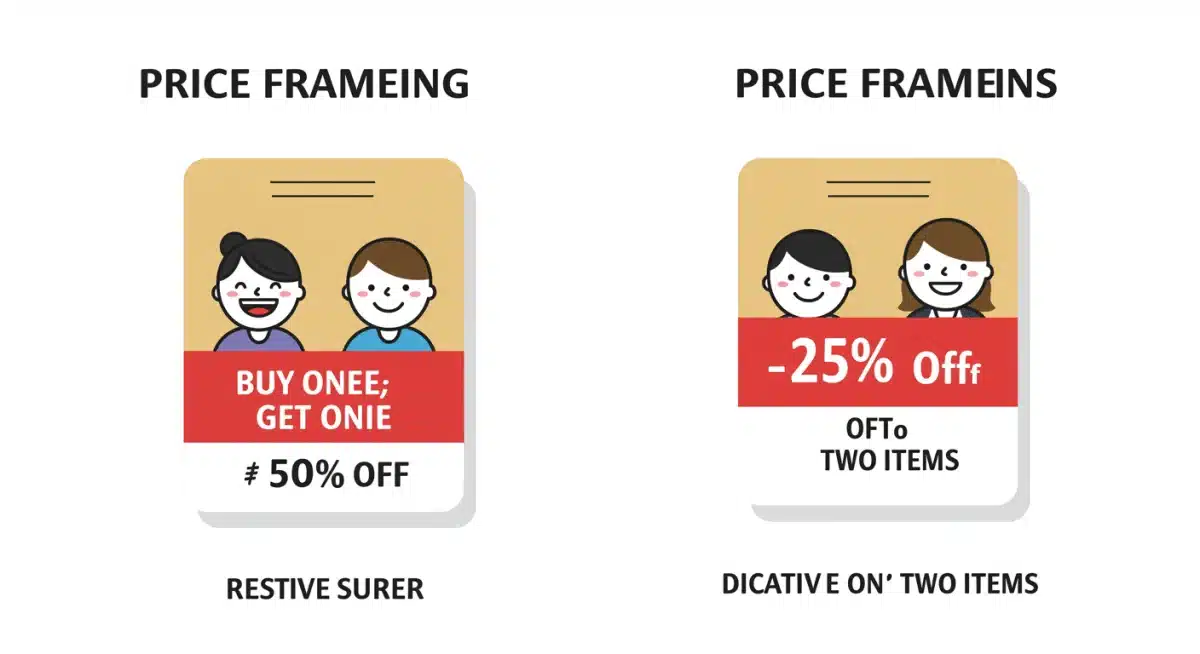 Visual comparison of different price framing strategies and their psychological impact on consumers.