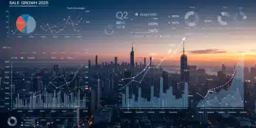 Digital dashboard showing Q2 2025 sales growth and economic forecasts