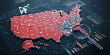 Detailed US map showing sales tax nexus implications for online sellers in 2025