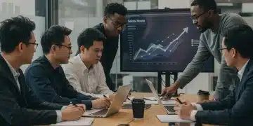 Sales team reviewing data to improve close rates