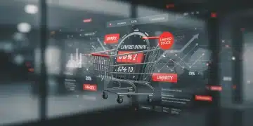 Digital shopping cart with countdown and limited stock notification, symbolizing scarcity in e-commerce