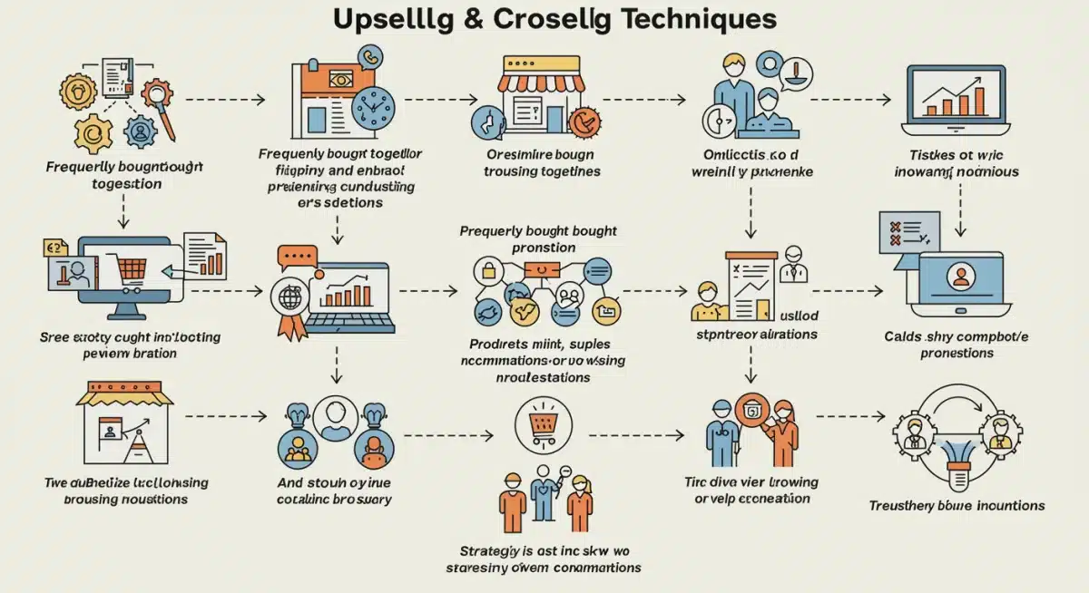 Infographic showing upselling and cross-selling techniques for retailers.