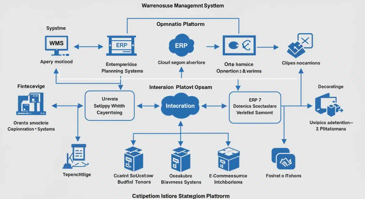 Data flow diagram showing WMS, ERP, and e-commerce integration via a central platform.